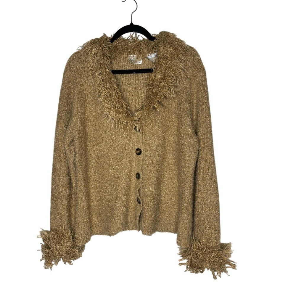Vintage Penny Lane Faux Fur Cardigan Sweater Front Button Sz 10 Y2K Phoebe Retro